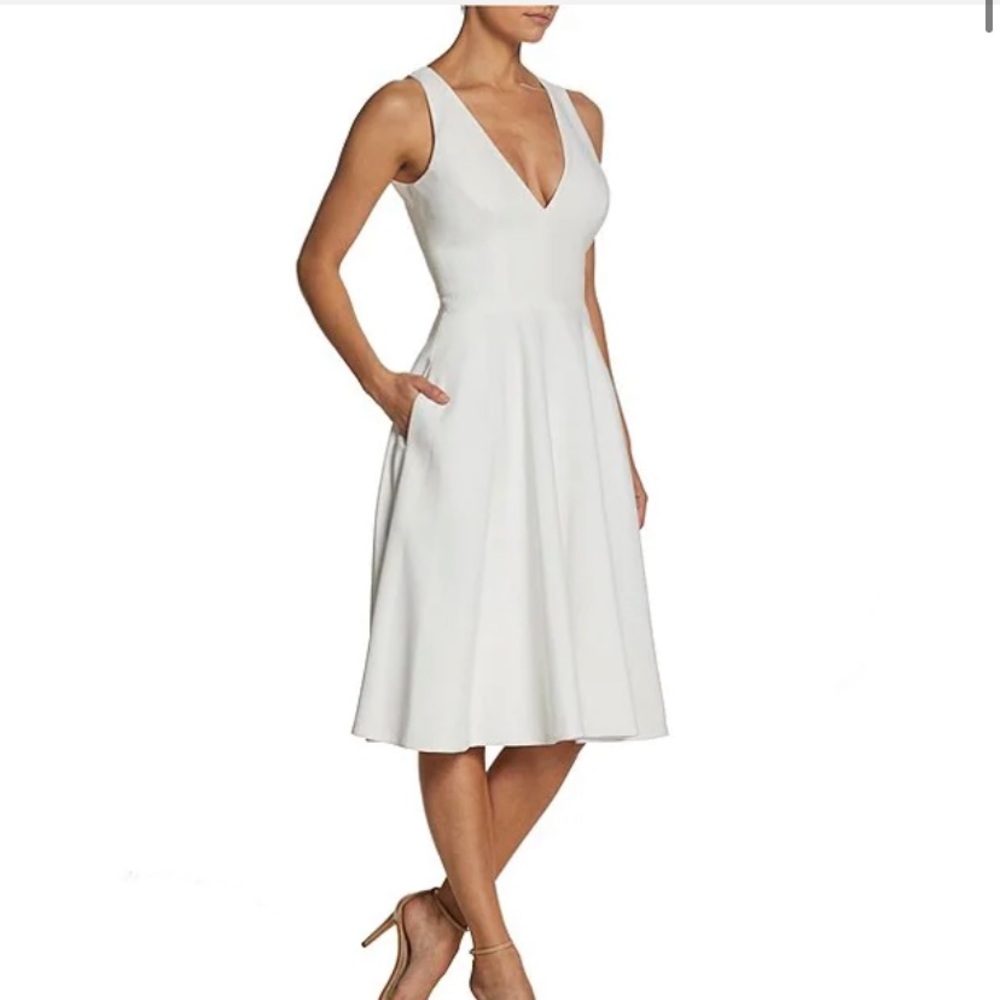 Dress the Population Catalina Crepe V-Neck Sleeveless Fit and Flare Dress SMALL